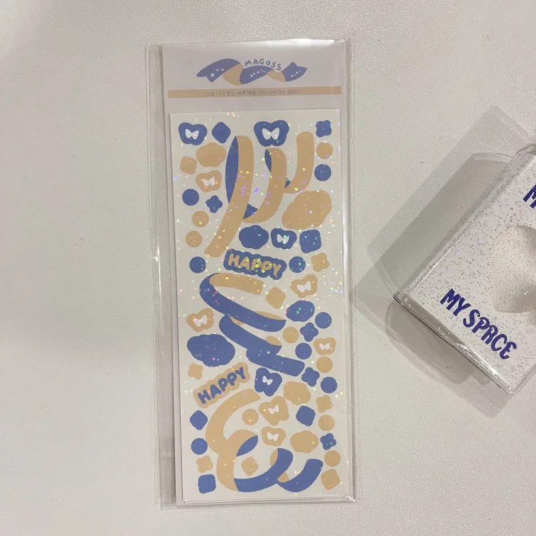 

Ribbon Laser Sticker DIY Scrapbooking Bottom Collage Mobile Diary Happy Plan Sealing Decoration Stickers Cute Korean Stationery