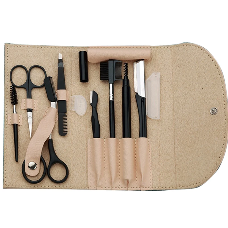 

8Pcs Stainless Steel Tweezers Scissors Eyebrow Trimmer Kit Comb with Box Makeup Tool Eyebrow Trimming Tools for Women