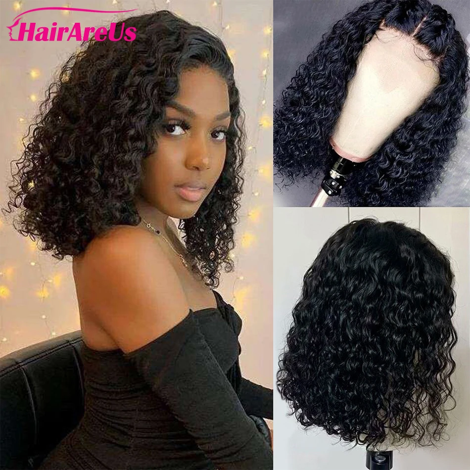 

Water Wave Short Bob Wig 4x4 Lace Closure Human Hair Wig 4x4 Brazilian Remy Water Wave Closure Wig Natural Hairline