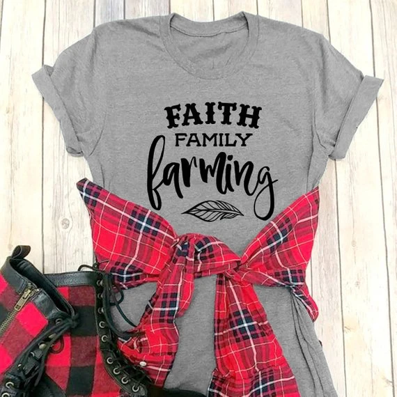 

Faith Family Farming Graphic Tees Country Animal Crops Tractor Blessed Inspirational Christian t-shirt slogan gift tops- K266