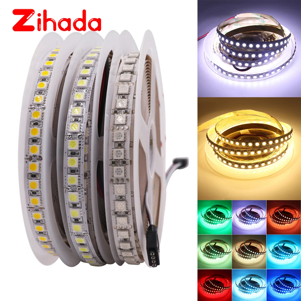 Светодиодная лента 5050 RGB 12 В 24 120 светодиодов/м белый/теплый белый/RGB гибкая