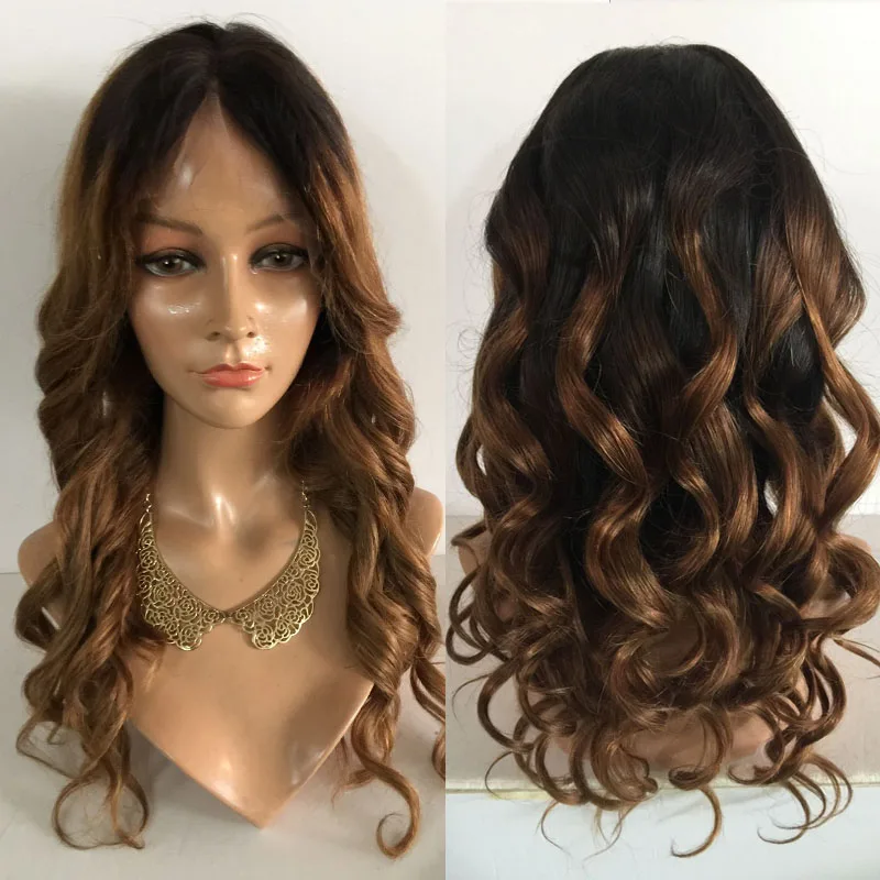 

Синтетический кружевной передний парик Омбре коричневый цвет 24 дюйма длинные натуральные волнистые парики для черных женщин свободная час...