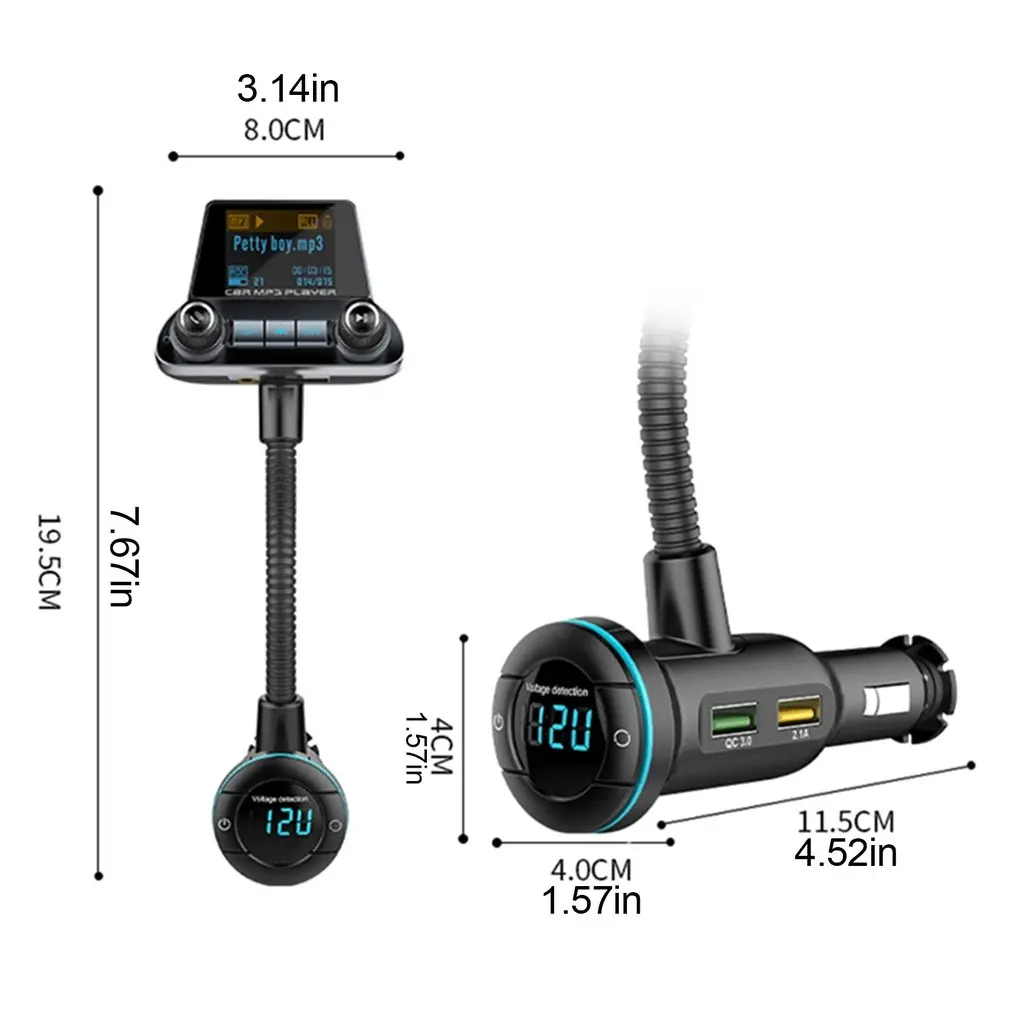 

Bluetooth-compatible Car Wireless MP3 FM Transmitter Dual Screen MP3 Player Car Charger Outdoor Radio Adapter Decoration