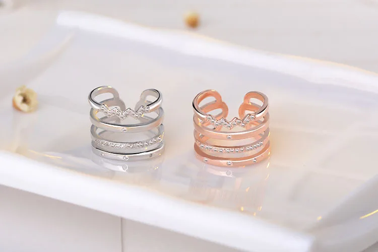 Женское многослойное кольцо из серебра 925 пробы с кристаллами|Кольца| |