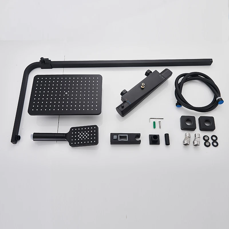 Матовый черный Термостатический смеситель для душа ванной комнаты с двумя