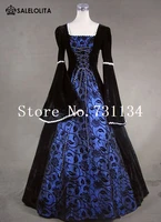 medieval victorian queen renaissance fair velvet blue floral print brocade ball gown dress reenactment clothing