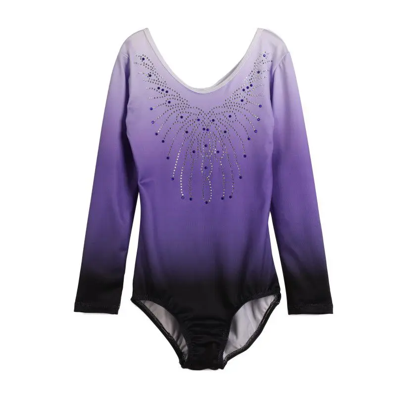Girls Ballet Dress Gymnastics Leotard Long Sleeve Dance Patterned Gradient Body Suit Diamond Clothes Y4 | Тематическая одежда и