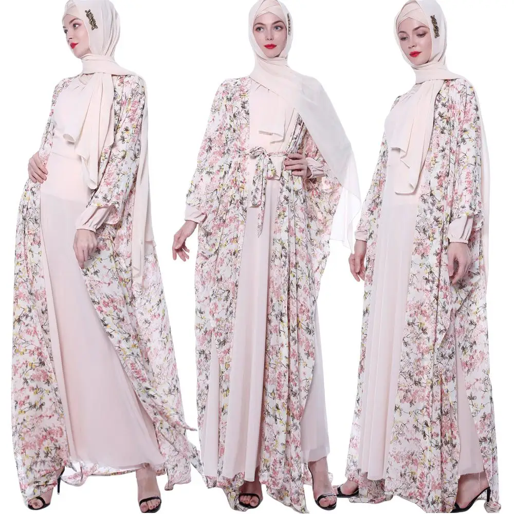 Кимоно с цветочным принтом в Дубае абайя Женский мусульманский кардиган