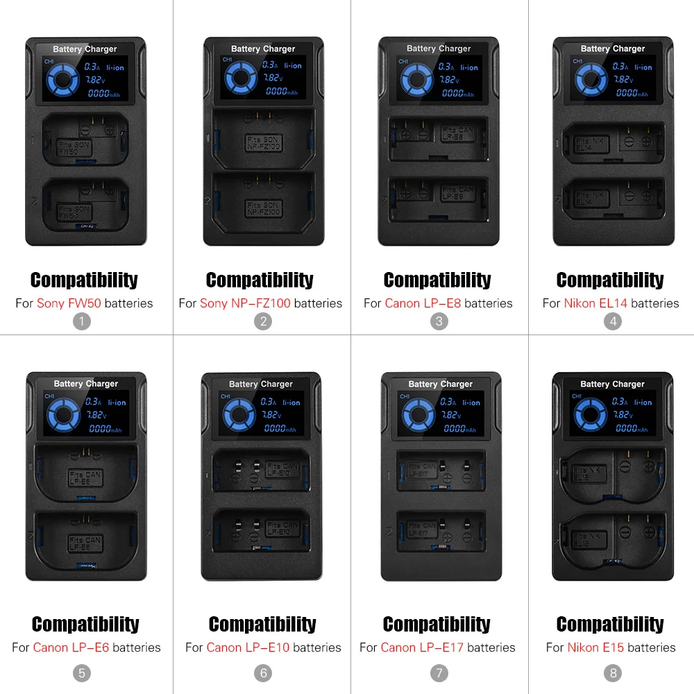 Портативное зарядное устройство с двумя слотами USB для камеры ЖК дисплеем