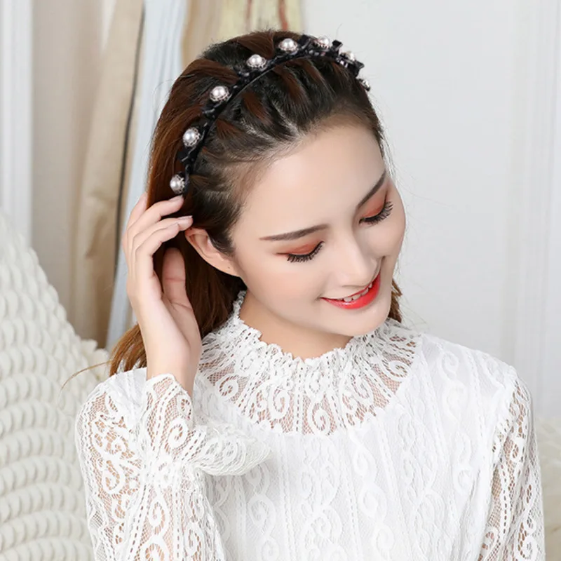 Повязка для волос Xwen с жемчугом Женская нескользящая полосы обруча Alice двойная