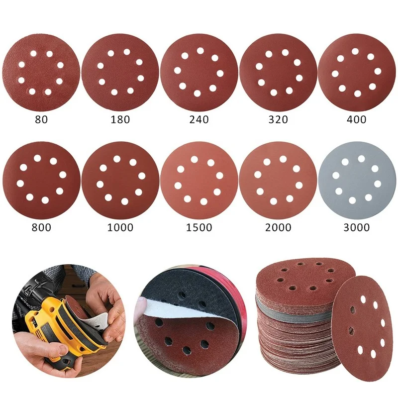 100 Pcs Sander Polishing Pad Sandpaper Round Shape Sanding Discs Hook Loop Paper Buffing Sheet 8 Hole | Инструменты
