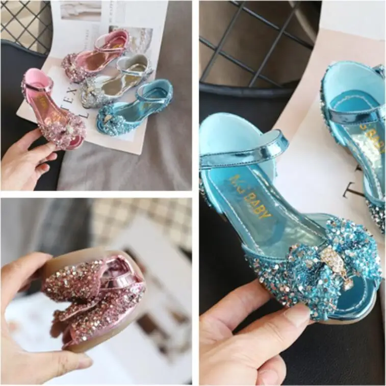 Детские кожаные сандалии принцессы Эльзы для девочек Повседневная блестящая