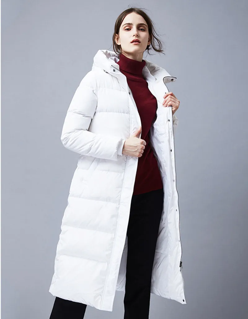 Женская длинная куртка на белом утином пуху теплая парка с капюшоном модель WXF174 s