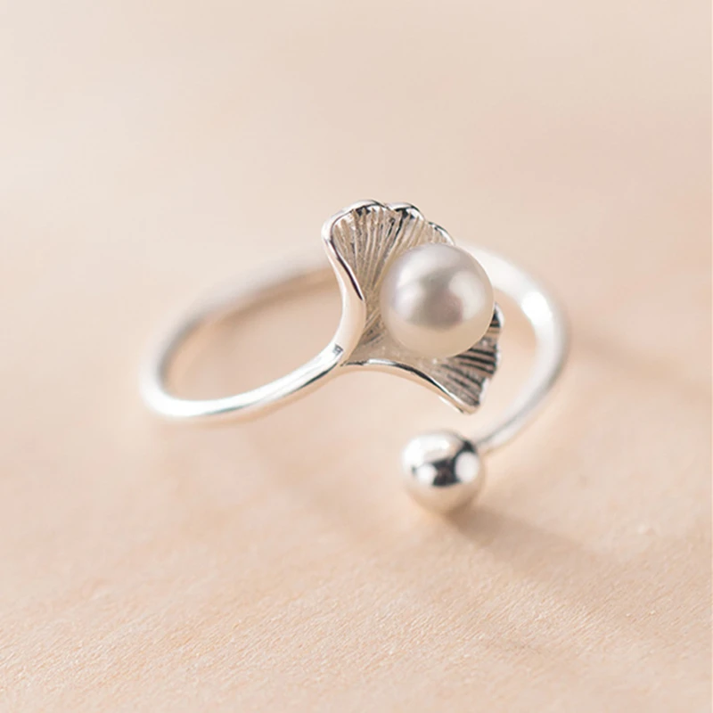 Настоящее 925 пробы Серебряное жемчужное растительное кольцо для модных женщин