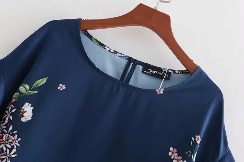 2018 модная женская винтажная рубашка с цветочным принтом блуза круглым вырезом и