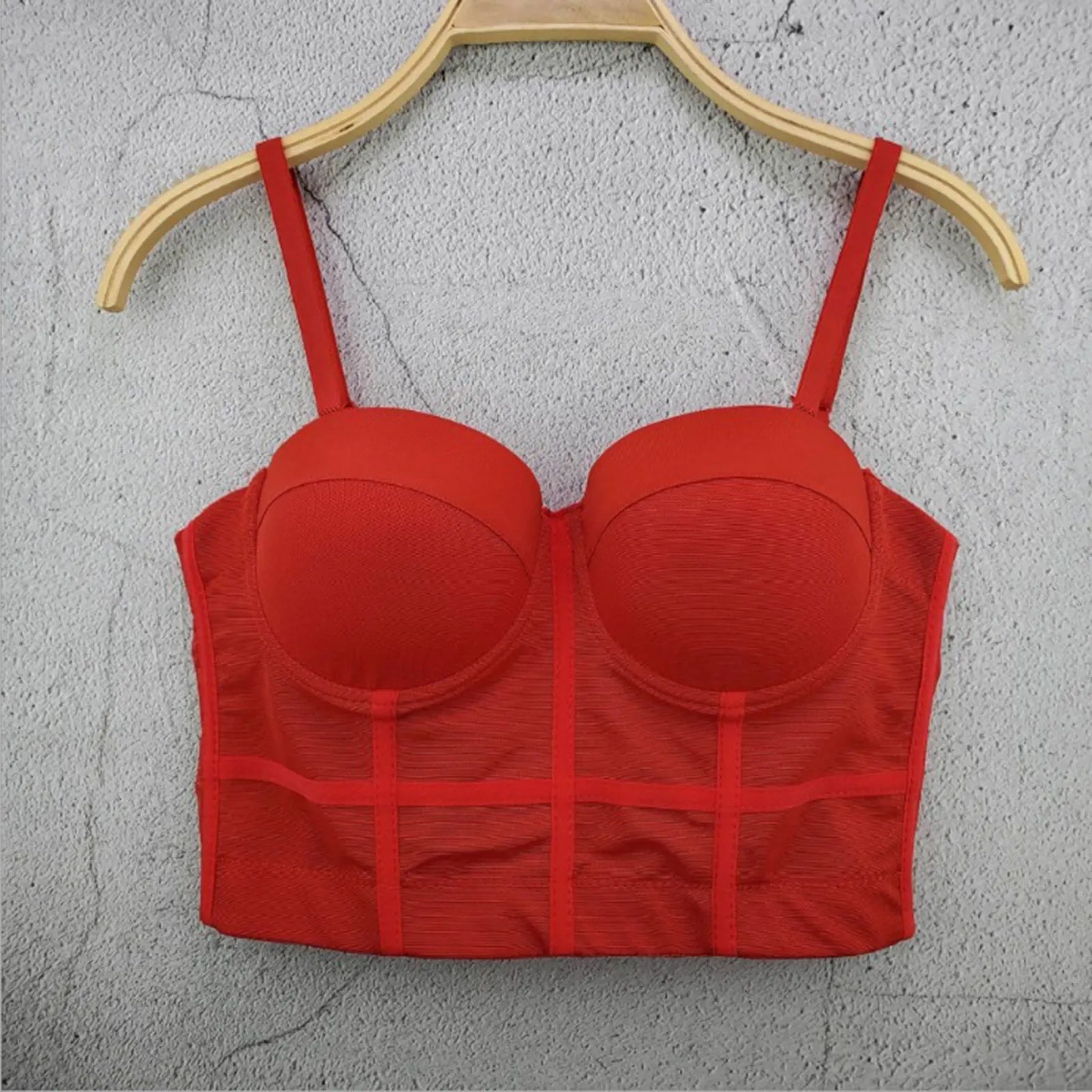 

Sexy Women Lingerie Mesh Lace Trim Dotted Bustier Tops Adjustable Straps Underwired Padded Push Up Bra Femme Underwear Clubwear