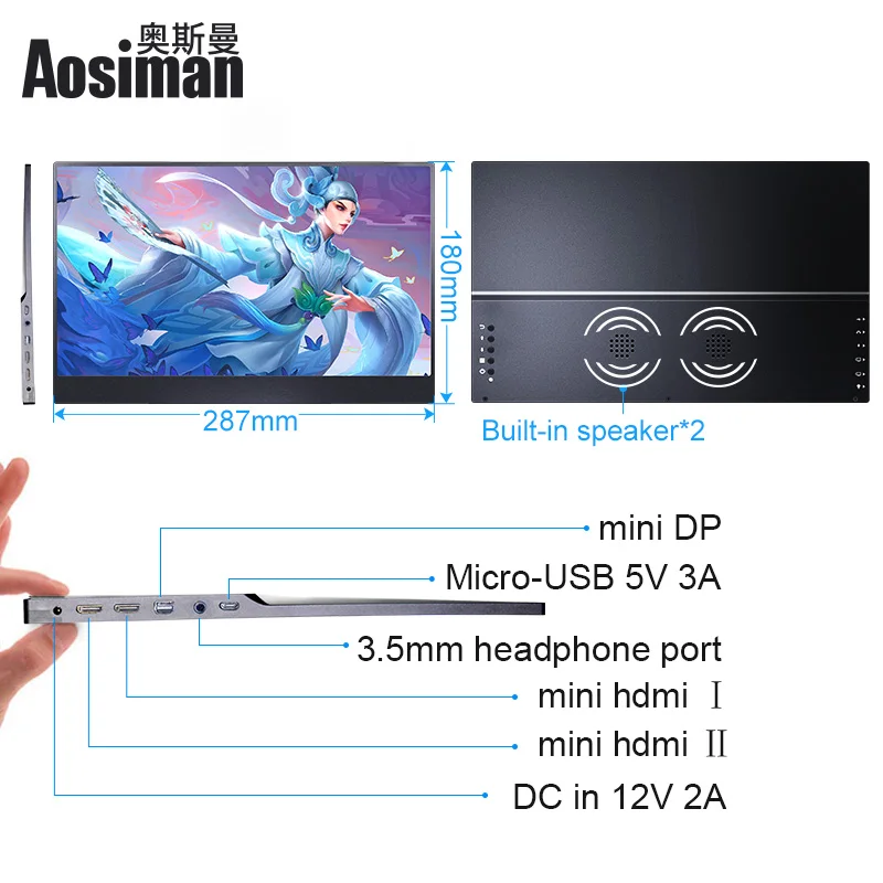 Супер тонкий 12 5 &quotнастоящий 4k IPS портативный светодиодный монитор HDMI DP игровой