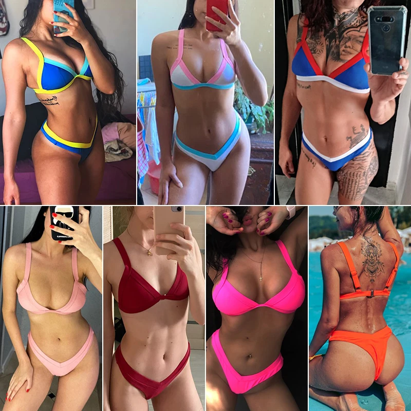 

2021 Solid Swimsuit Women Swimwear Push Up Bikini Set Patchwork Biquini Summer Beach Bathing Suit Swim Wear