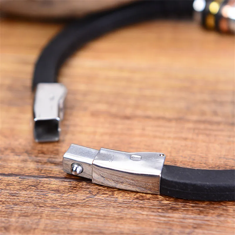 Мужской браслет из нержавеющей стали резиновый силиконовый с застежкой для