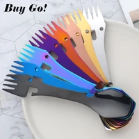 1pc camping fork spoon multi function stainless steel cutlery 5 in 1 spork outdoor camping equipment hiking bottlecan opener