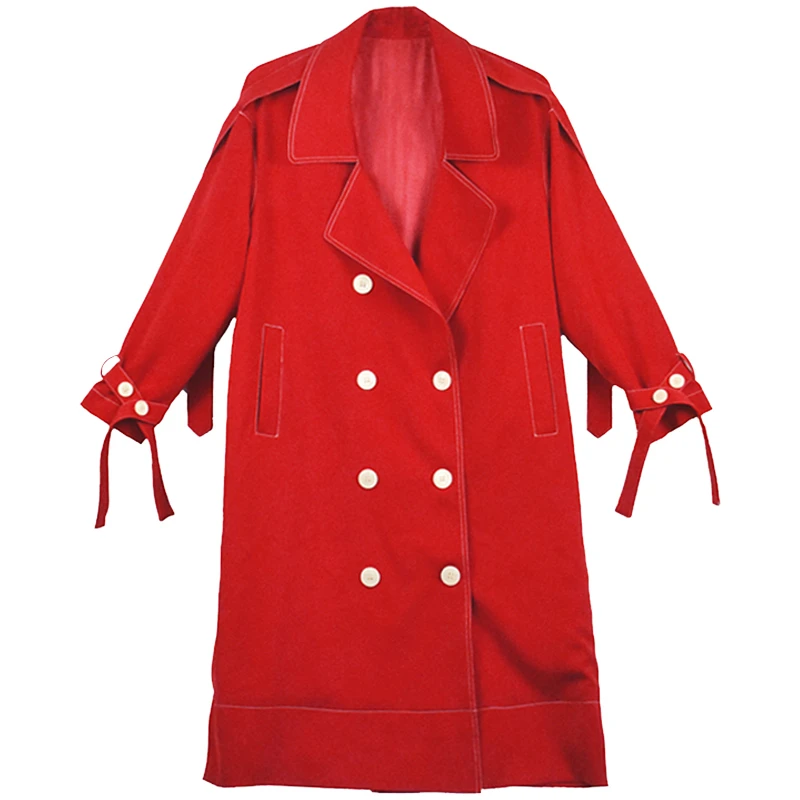 2020 spring Autumn Casual Double breasted Simple Classic Long Trench coat women red/black Chic Female windbreaker FY32 | Женская одежда