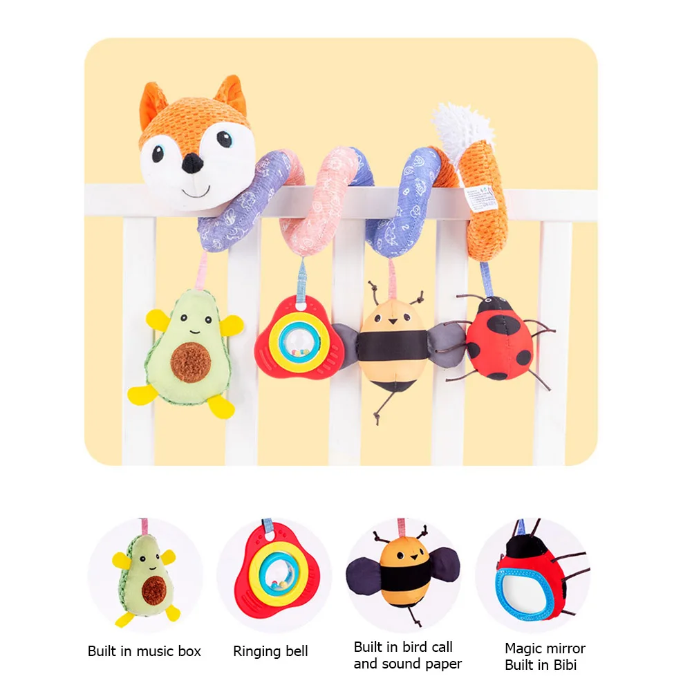 Soft Plush Infant Crib Mobile Bed Stroller Cartoon Animal Fox Toys Hanging Spiral Rattles Sound Paper Baby Early Educational Toy | Игрушки и