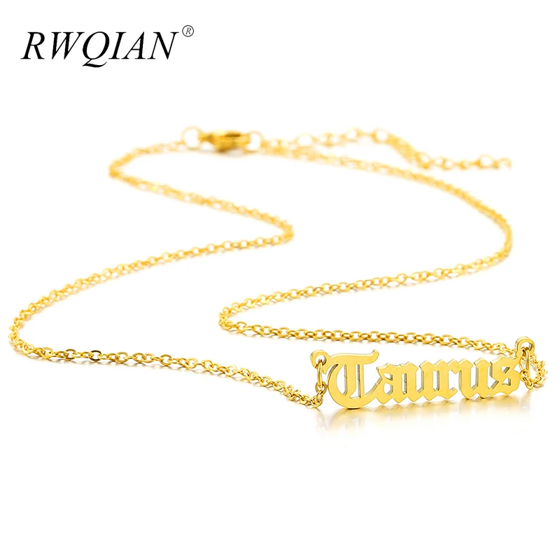 

Old English Letters ZODIAC Necklaces18K Gold Stainless Steel Necklace Constellation Pendants Chokers for Women Birthday Jewelry