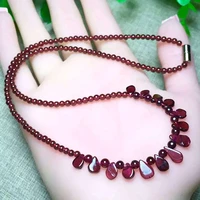 wholesale joursneige natural garnet stone necklace round bead with raindrop pendant princess necklace women crystal jewelry