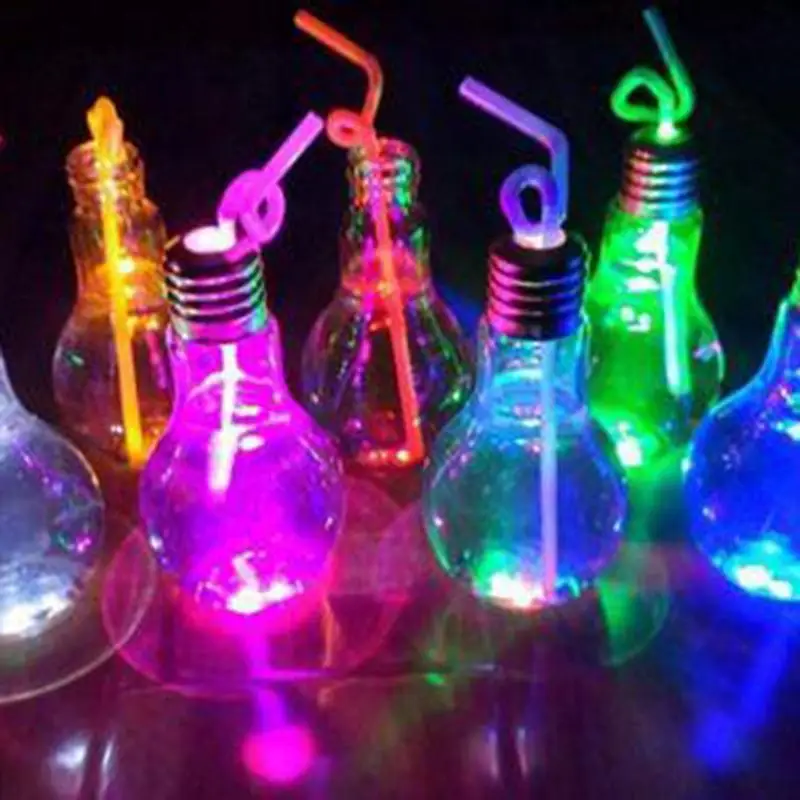 

10PCS Luminous Bulb Cup Water Bottle 400ml Bulb Tea Creative Cup Bottles Drink Plastic Juice Bottle Cute Water Bottle Wholesale