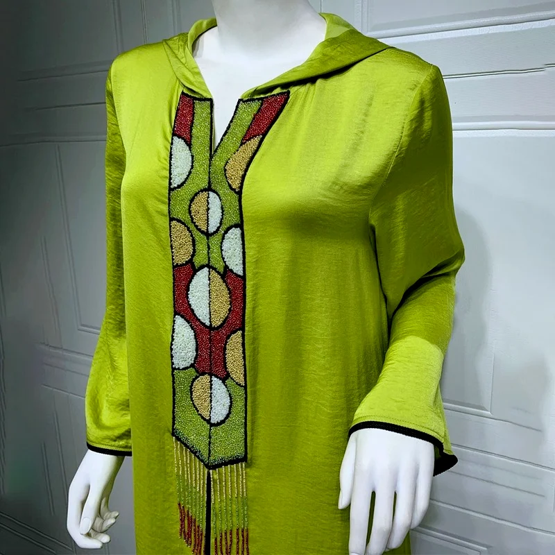 Long Sleeve Kaftan Dress Moroccan Hooded Robe Femme 2021 Muslim Abayas Turkish Pakistani Dubai Beaded Evening Gowns | Тематическая