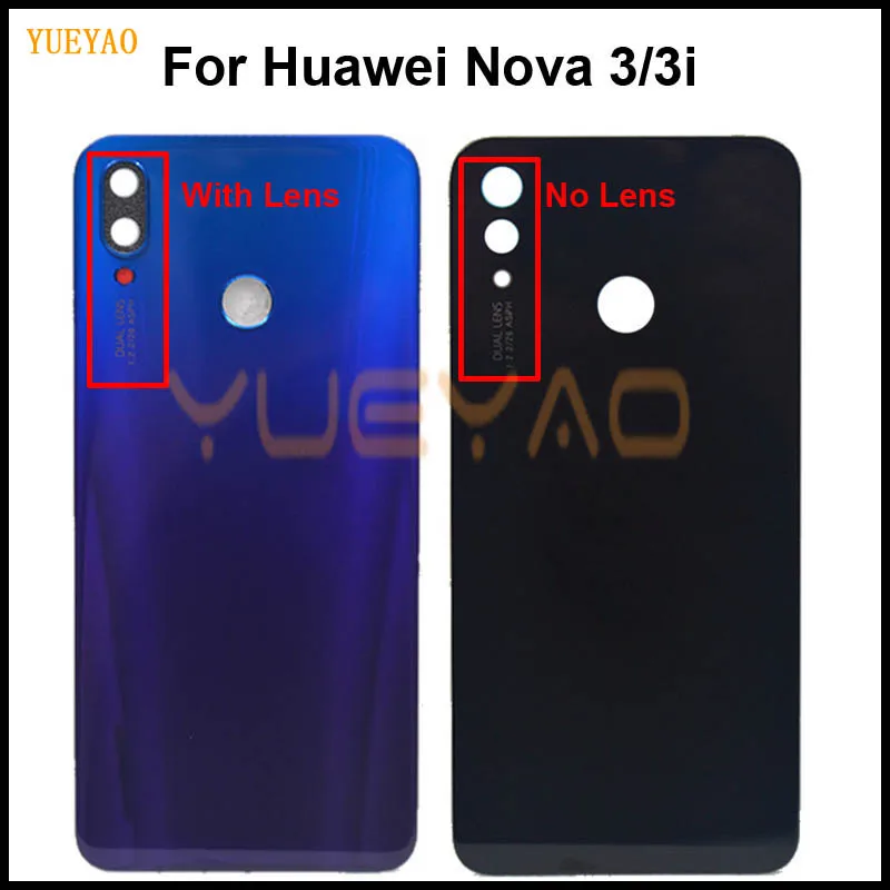 Задняя крышка батареи для Huawei Nova 3 3i с объективом и без желтая черная синяя