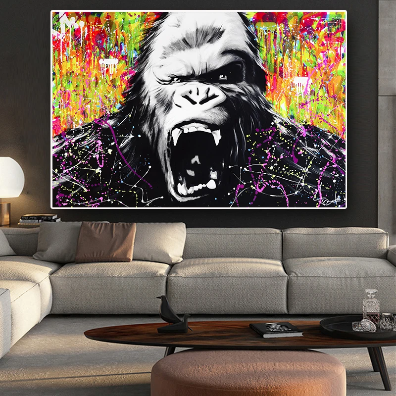 Абстрактная акварель Обезьяна горилла животные холст Художественная живопись