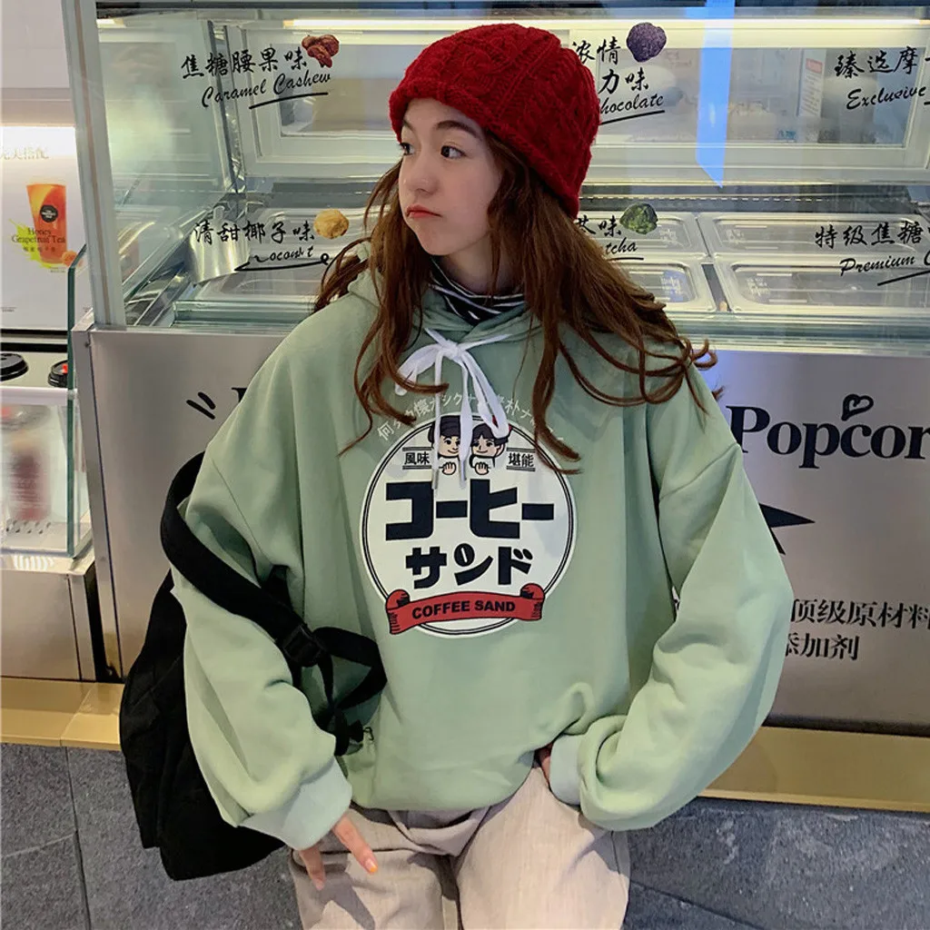 Женская толстовка с принтом Kpop повседневный теплый пуловер длинными рукавами в