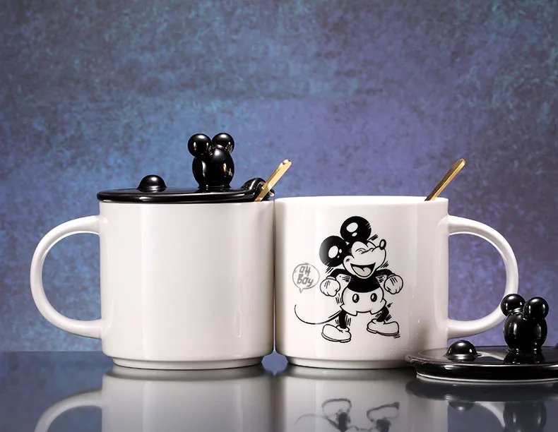 Disney чашка для воды большой емкости керамическая крышка чашка с ложкой необычная Кружка Мода Мультфильм Молоко Кофе Кружка
