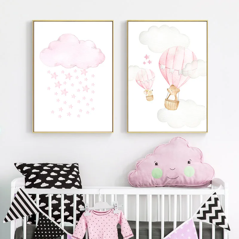 Baby Nursery Girl Wall Art Canvas Poster Pink Balloon Animal Travel Print Painting Nordic Kid Child Bedroom Decoration Picture | Дом и сад