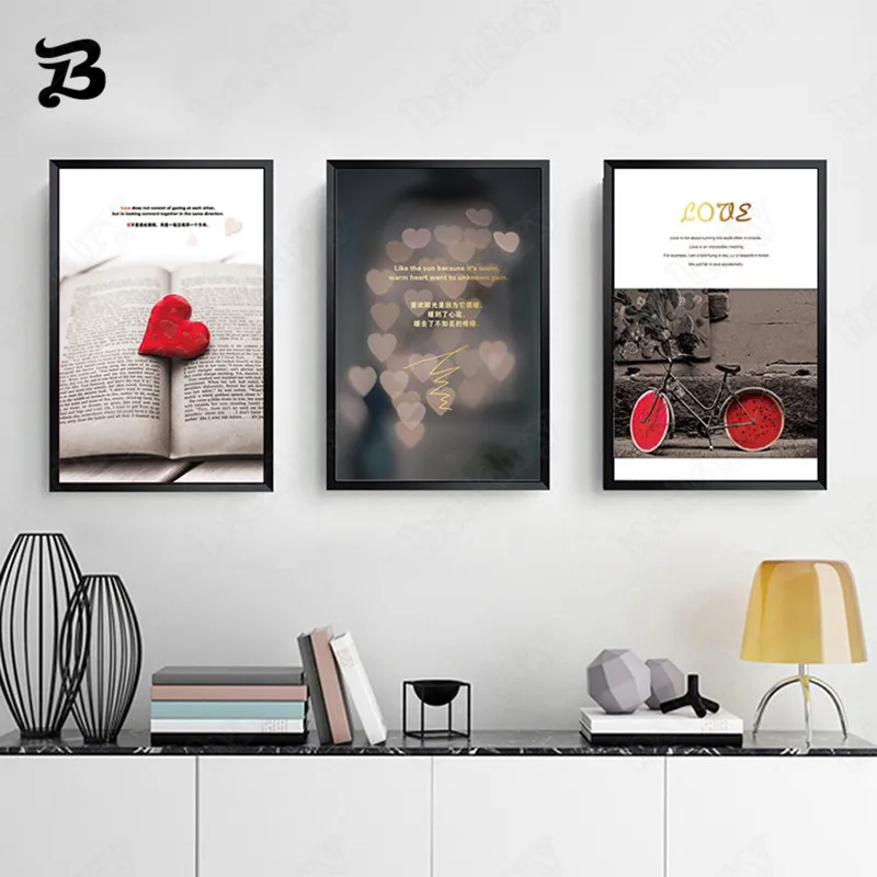 

Canvas Painting Wall Art for Living Room Nordic Decoration Red Heart and Bicycle Landscape Posters and Prints Modern Wall Decor