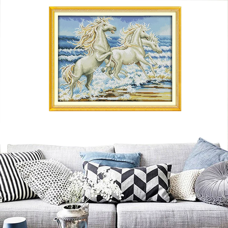 Набор для вышивки лошади на море вышивка крестиком с китайским принтом наборы