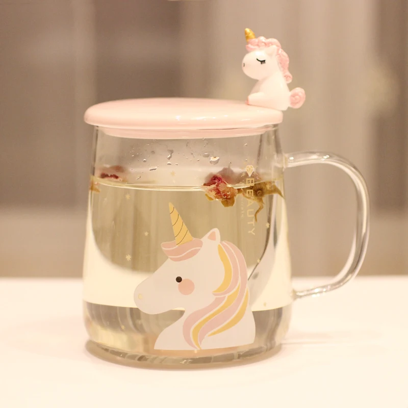 Креативная Милая стеклянная Прозрачная крышка в виде единорога ложка кружка