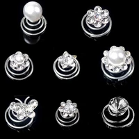 12pcs bridal crystal pearl flower spiral twist hair pins clips wedding jewelry bride headdress women hair accessories