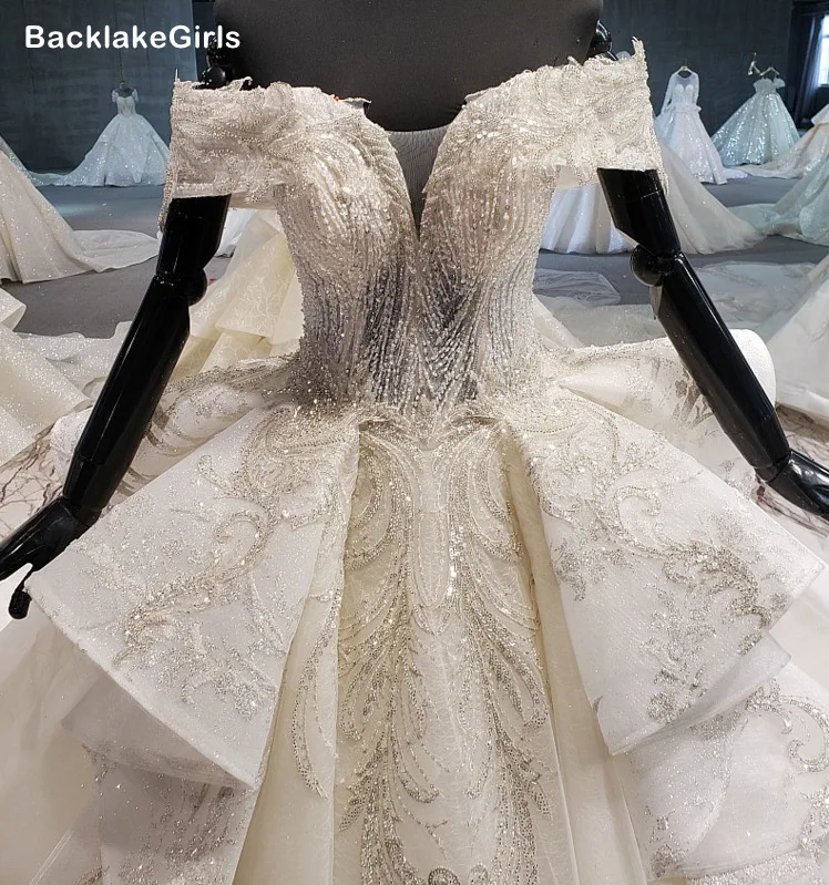 Puffy Wedding Dress 2020 Off Shoulder V Neck Sexy Summer Bridal Dresses For Girl Long Train Vestido De Noiva Princesa | Свадьбы и