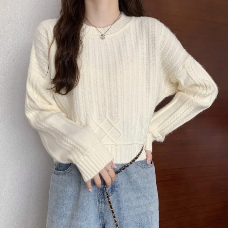 

Короткий вязаный пуловер, свитер, женский осенне-зимний вязаный Ретро-топ в японском стиле без одежды, корейский шикарный топ для ранней осе...