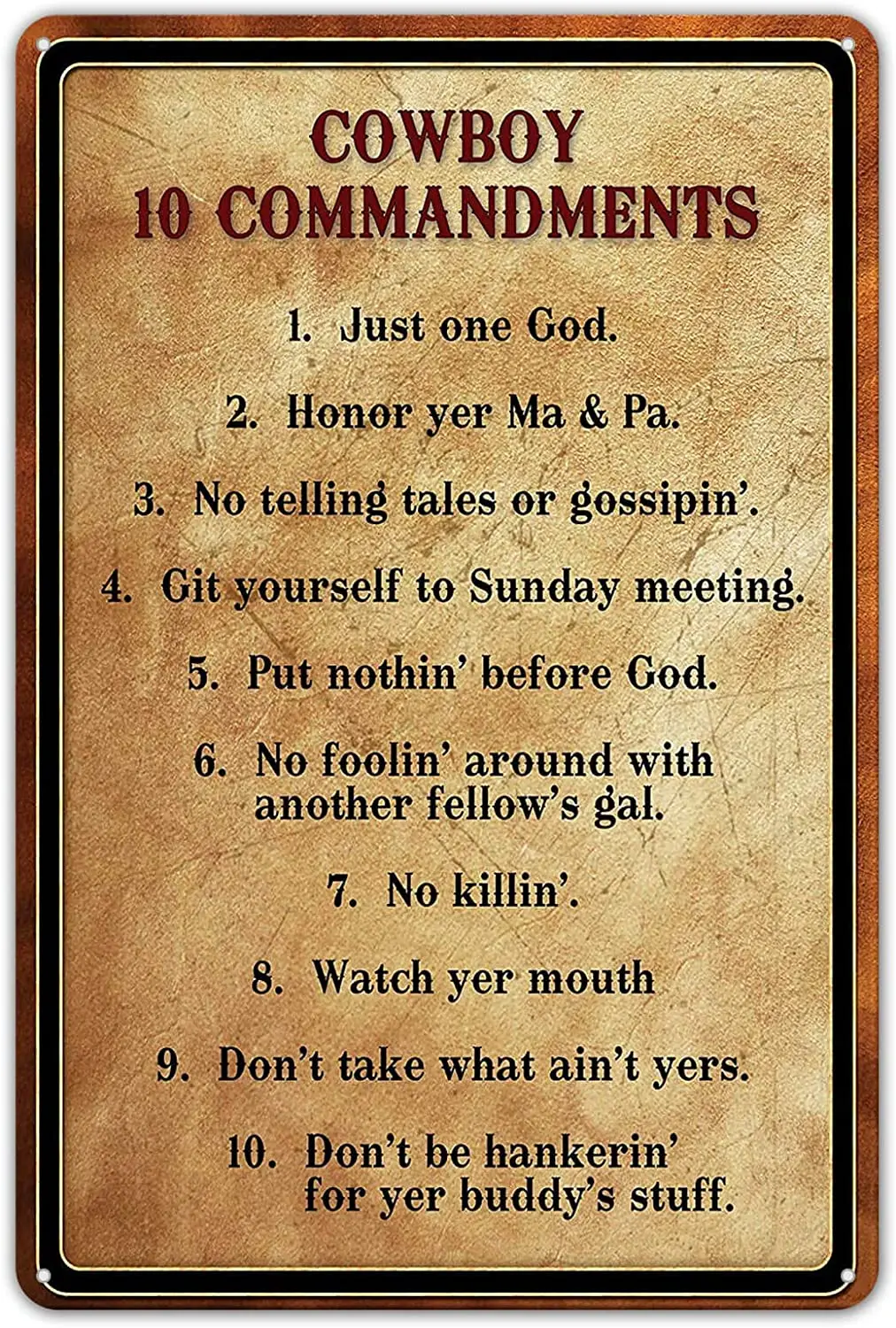 

Sarcarse Metal Signs Vintage Retro Gym Wall Decor Home Indoor Tin Sign Cowboy 10 Commandments Basement 8 x 12 inches