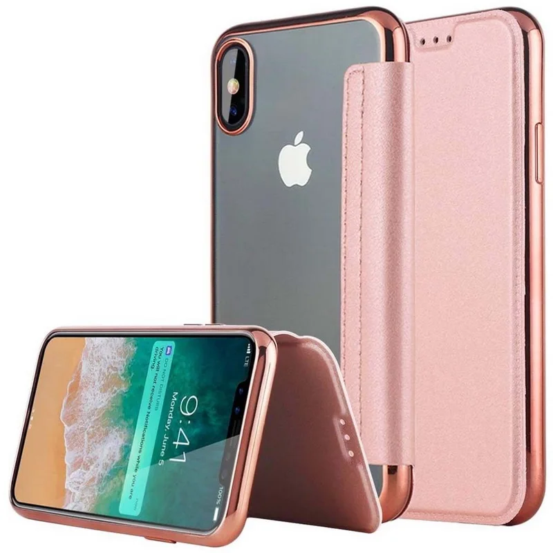 Rose Gold Роскошный тонкий Чехол-книжка из кожи+ мягкого ТПУ С Откидывающейся Крышкой для телефона, защитный чехол для iPhone XR XS MAX XS X 10 5 5S SE 6 6S Plus 7 8 Plus - Цвет: Rose Gold