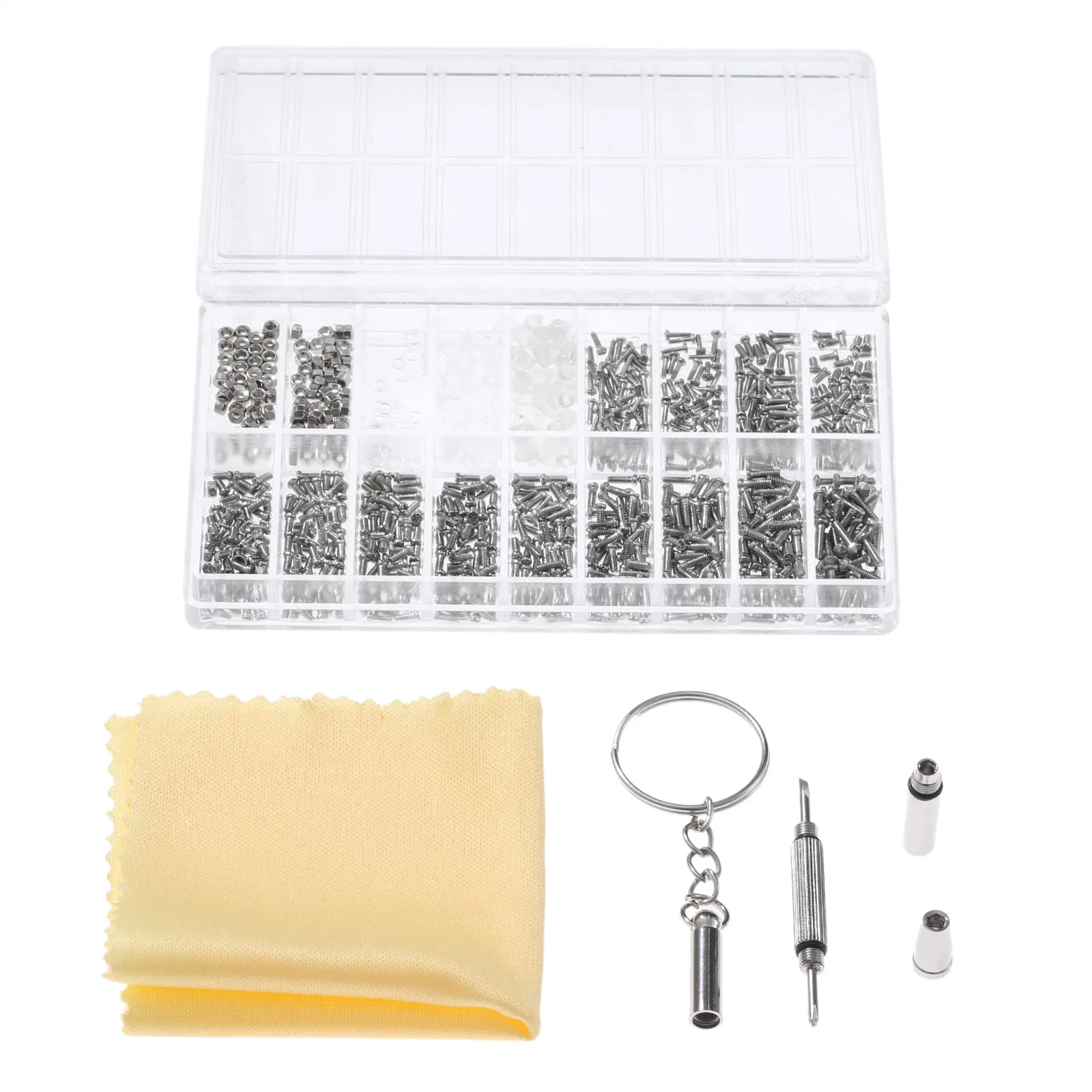 

Hot 900Pcs Assortment Tiny Eyeglass Sun Glasses Spectacles Screw Set +Screwdriver +Glasses Cloth +Plastic Case Repair Tool Kit