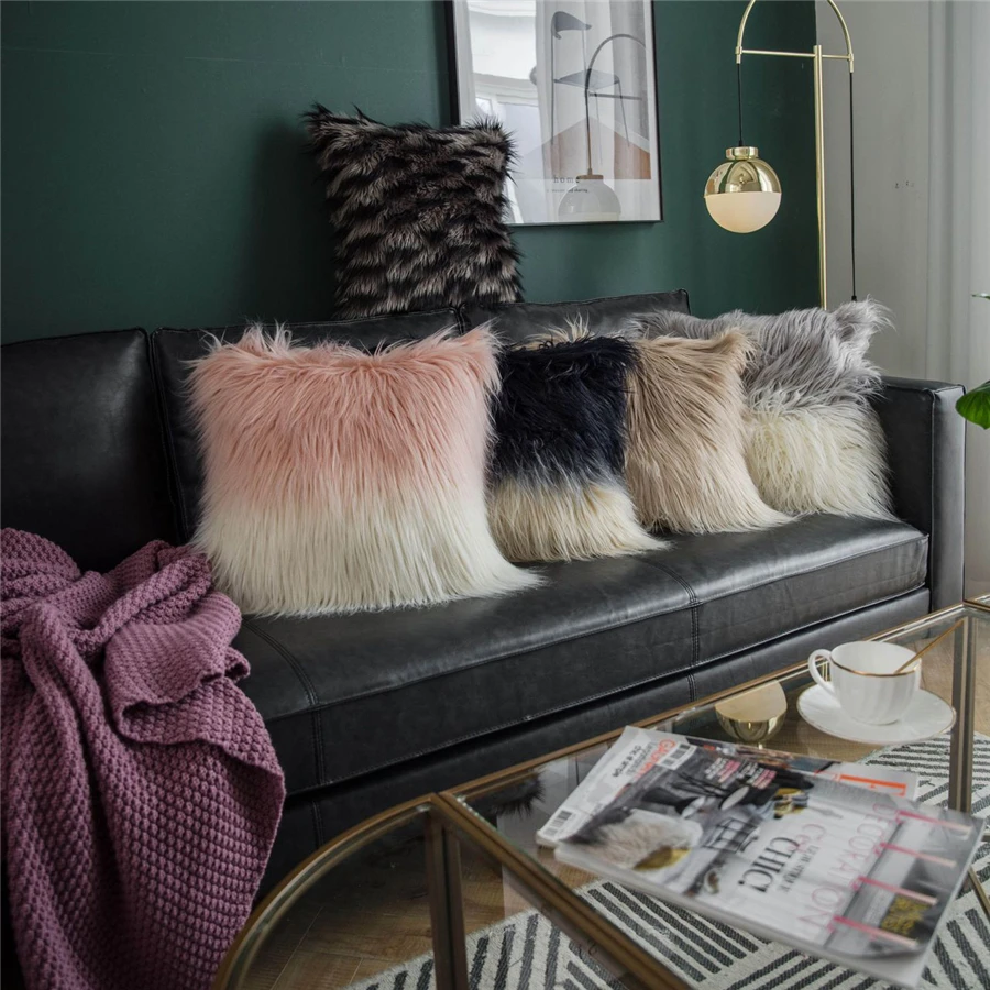 

Nordic Soft Plush Cushion Cover Patchwork Pink Grey Black Throw Pillowcase Decorative Cushions For Sofa Bed 45x45cm Home Decor
