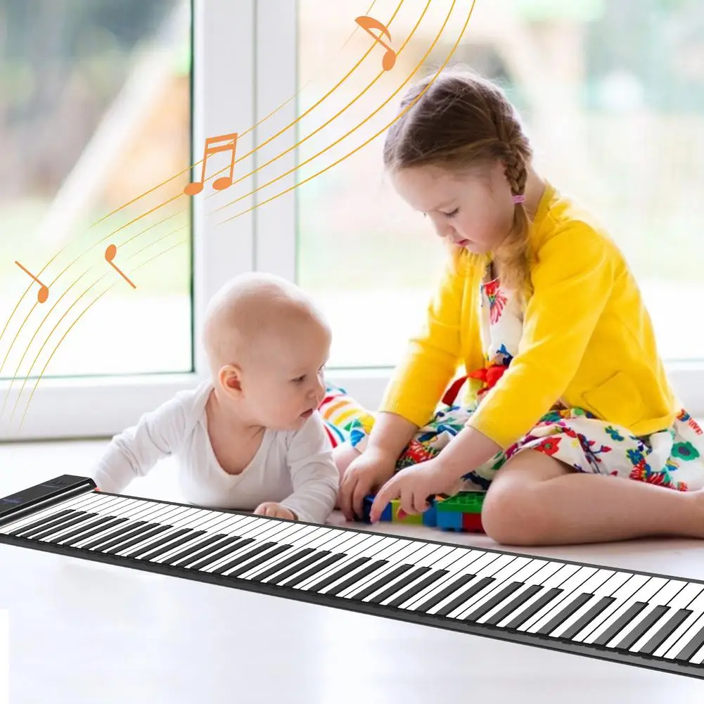 88 key piano ​flexible digital roll up piano keyboard silicone folding electronic keyboard built in speaker early learning edu free global shi