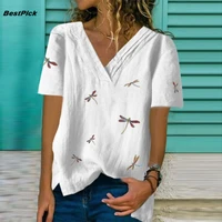 tshirt women summer dragonfly print women shirts short sleeve v neck shirt plus size blous casual printed tee shirt