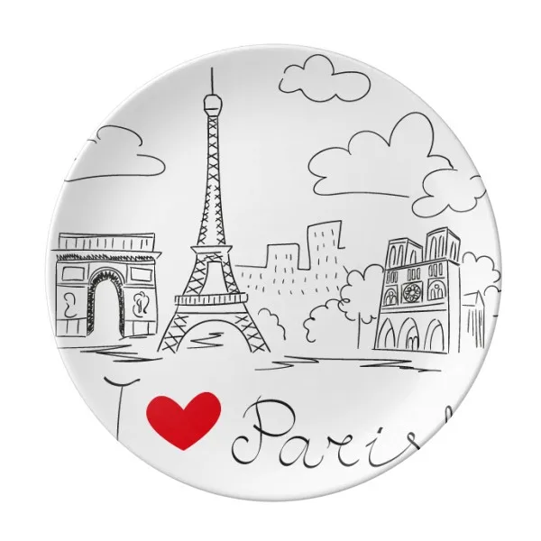 Десертная тарелка I Love Paris France с изображением Эйфелевой башни декоративный фарфор