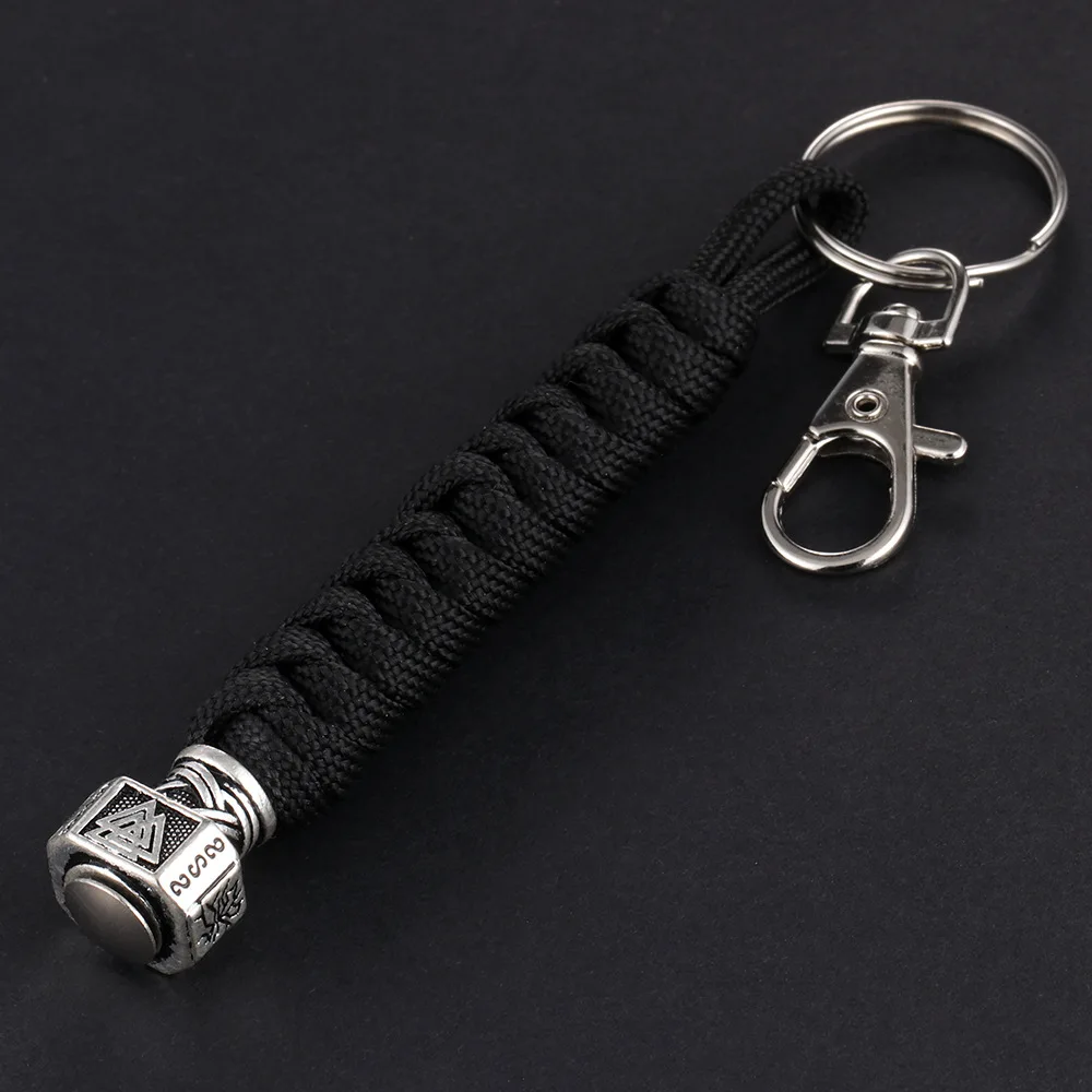 

dropshipping Norse Vikings Rune mjolnir Keychain Outdoor Survival Braided rope viking scandinavian Jewelry Car Keyring Men gifts