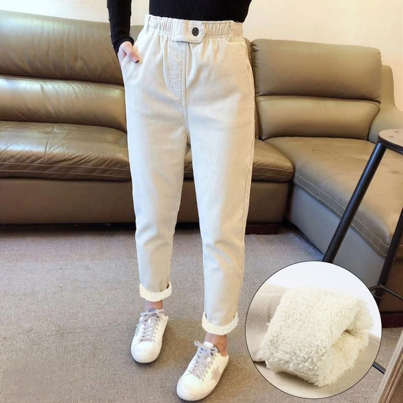 

High Waist Corduroy Harem Pants Female Vintage Brown Khaki Long Trousers Women Casual Harajuku Winter Ladies Bottoms X412